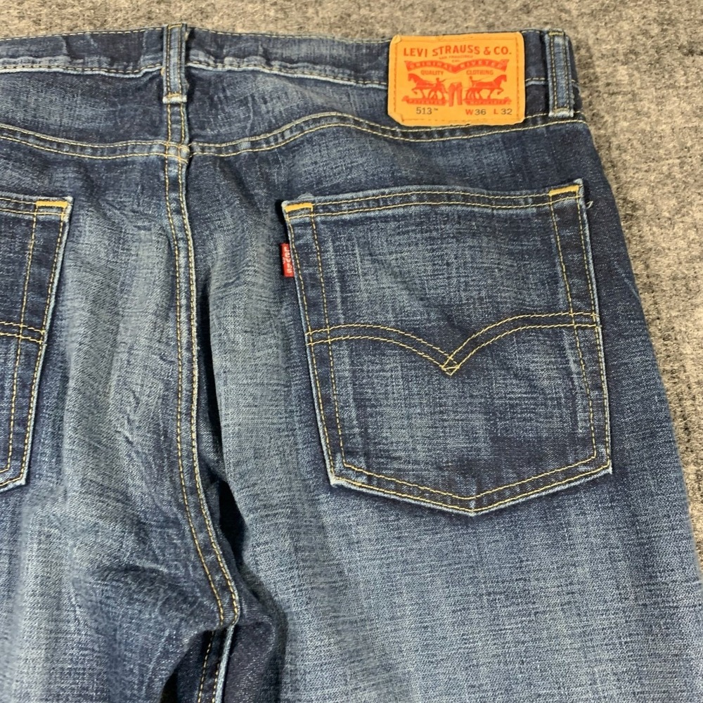 Levis 513 Slim Straight Jeans Mens 36x32 Blue Dark Wash Denim Casual Classic - Picture 13 of 13